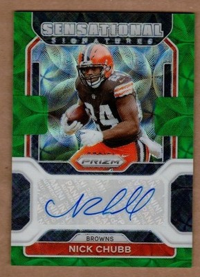2021 Panini Prizm Sensational Signatures Prizms Green Scope Nick Chubb  #14/75