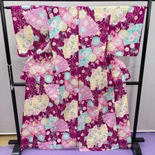 Japanese Kimono 22 Yukata Summer Red Purple Morning Glory Lena Fujii