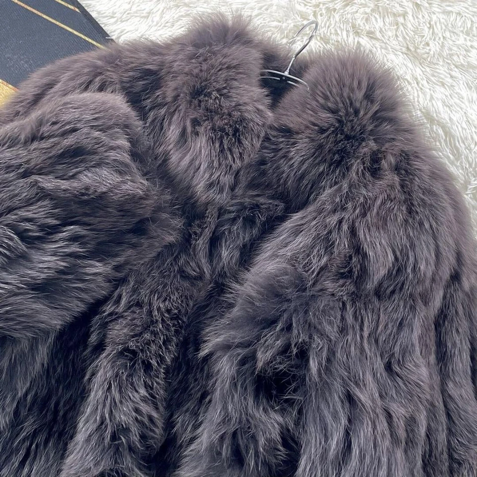 Abrigo corto de piel de zorro largo 60 colores púrpura gris saga zorro de Japón Foto 2 de 4