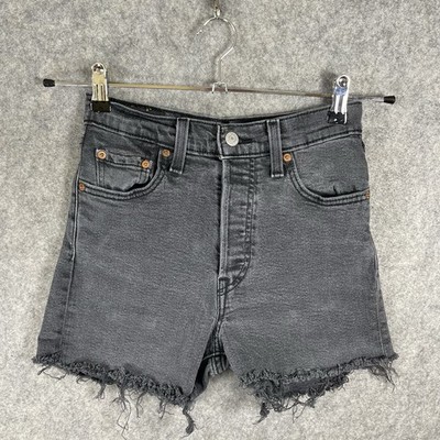Levi s Ribcage Jeansshorts Damen UK 6 W25 schwarz Cut Offs Denim Full Button Fly