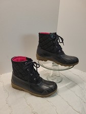 Sperry Boots Kids Size 3M Girls Port Lace Up Duck Boots Bootie Black