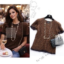 CHANEL 98A Vintage Brown Mohair Wool Blend Sweater Tops CC Logo KarlLagerfeld 40