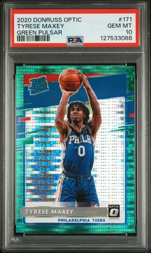 3088 Tyrese Maxey 2020 Panini Donruss Optic #171 Green Pulsar Rated RC PSA 10
