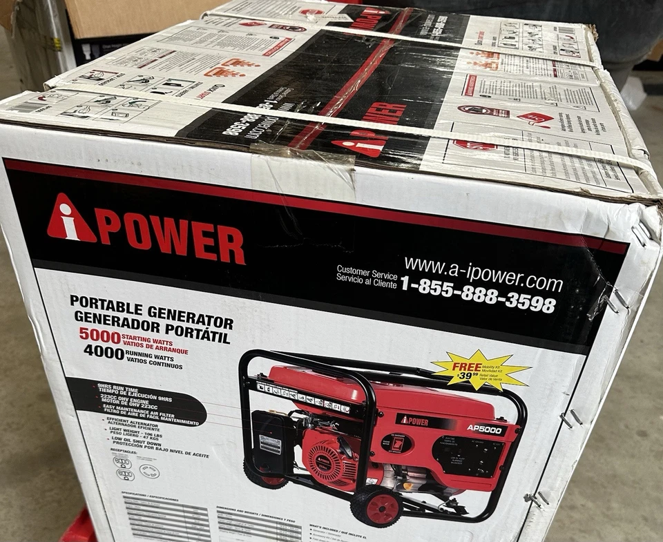 A-iPower 5,000-W Portable Gas Powered Generator with Wheel Kit Home RV Camping - Image 2 of 4