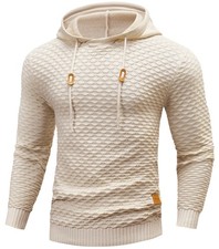 Mens Hooded Sweatshirt Casual Long Sleeve Drawstring Solid Knitted Hoodie Pul...