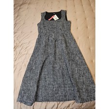 Cider Black White Silver Metallic Woven Fit & Flare Dress L NWT