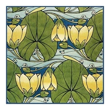 Art Nouveau Water Lily Flowers Harry Napper Counted Cross Stitch Chart Pattern
