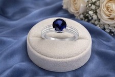 Blue Lab Created Sapphire Solitaire Ring 2.03ctw 925 Silver Size 7