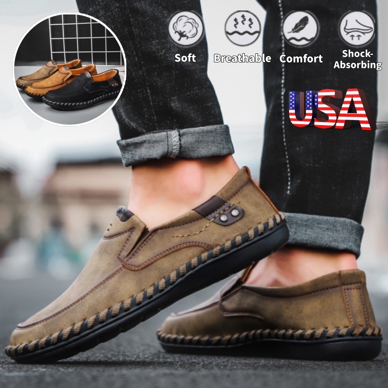 Men's Handmade Synthetic Leather Shoes Casual Slip on Loafers Plus Driving Work