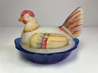 Fenton Glass ~ Hen / Chicken on Nest / Basket ~ Hand Painted by Mary Olmstead
