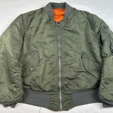 VTG ALPHA Industries 80s MA-1 Flyers Jacket Green Sz L Bomber Flight Coat USA