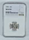 1943 Mercury Dime MS64 FB NGC Brown Label