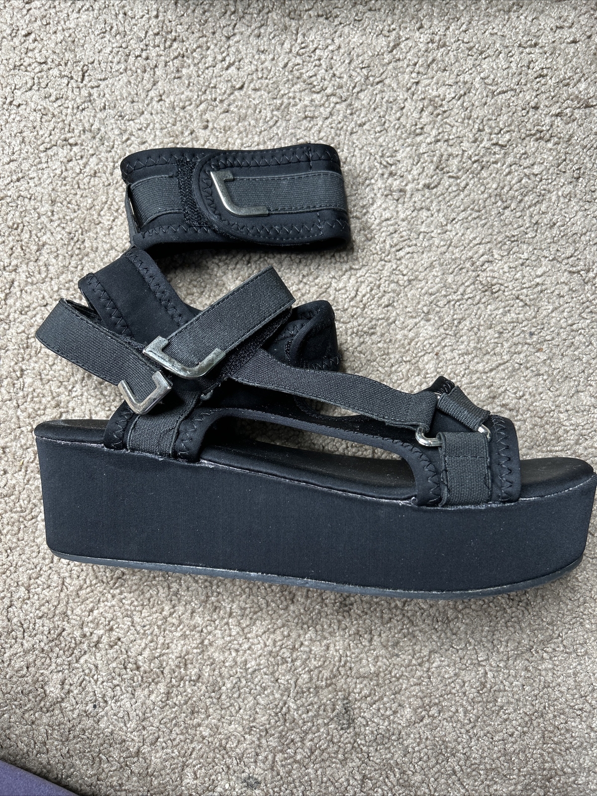 AZALEA WANG Platform Sandals Slack Black Hook & Loop Ankle Straps ...