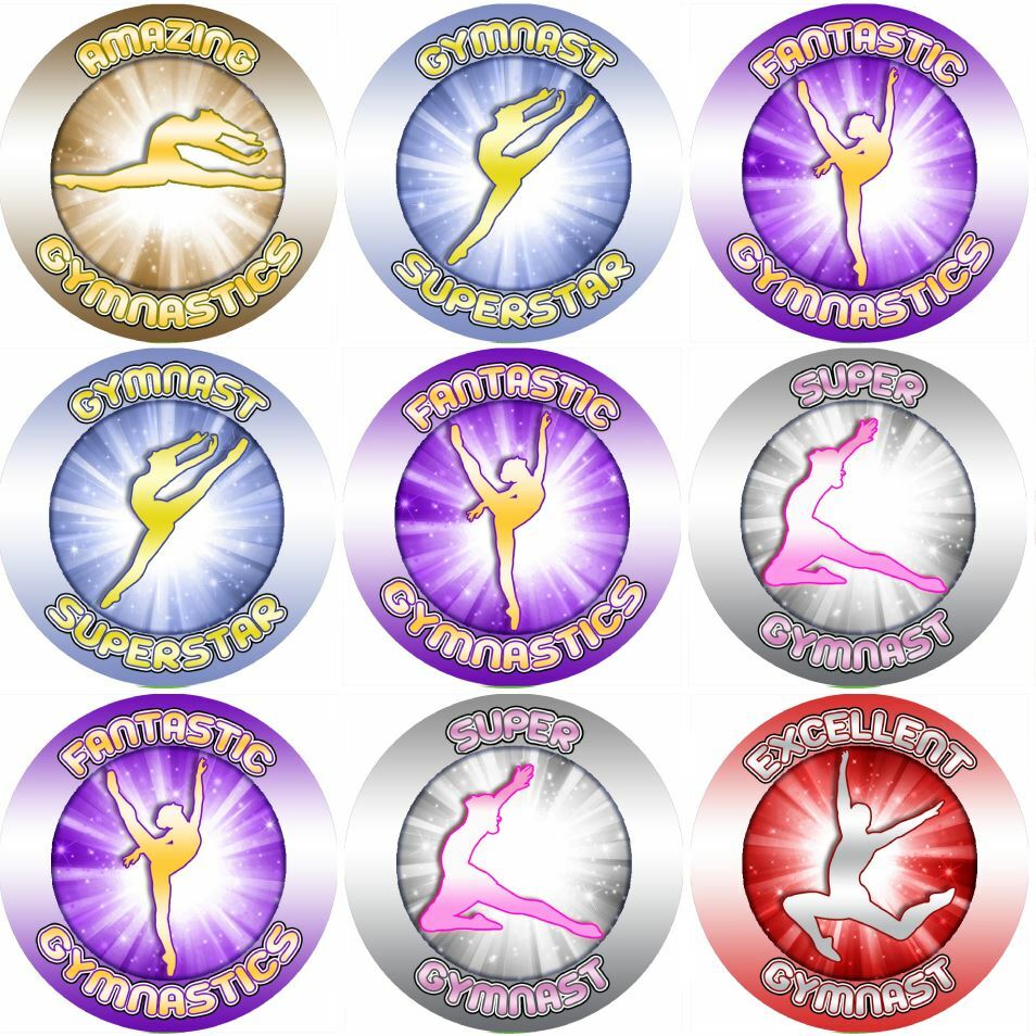 144 Gymnastics Rewards 30 mm Reward Stickers for Teachers, Parents, Nursery