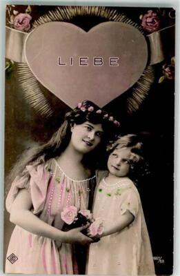 39681553 - A Child and a Young Woman with Roses Under a Heart with the