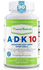 Power By Naturals ADK Vitamins – A, D3 10,000 IU & K2, 90 Capsules