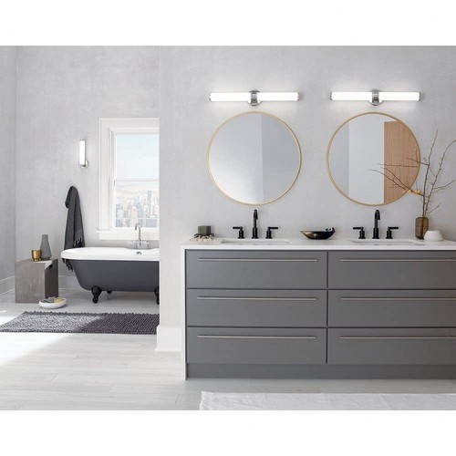 Kichler Indeco 27" LED Linear Vanity Light with Satin Etched White Glass in Poli - Picture 2 of 7
