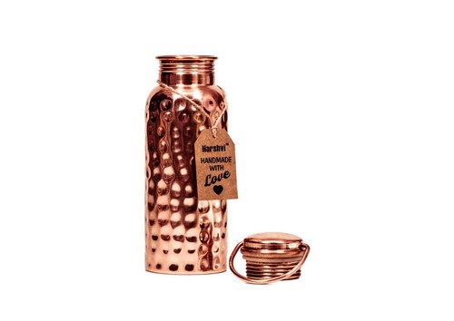 Copper Water Bottle 500ml Handmade India Ayurveda Yoga Health Benefit Joint Free - Picture 4 of 6