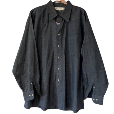 Albert Nipon Gray Black Button down Dress Shirt 17 1/2 Neck long sleeve