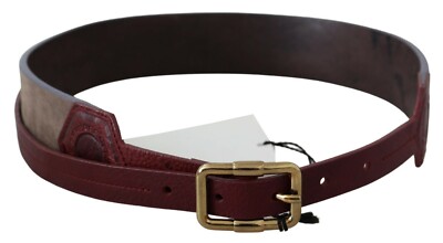 GF FERRE Belt Brown Leather Wide Gold Chrome Logo Buckle Waist Women's 70cm / 4