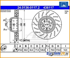 Brake Disc ATE 24.0136-0117.2 For BMW 5 Series 5 Series Touring 6 Series