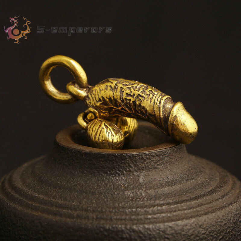 Chinese Vintage Exquisite Pure Copper Penis Personality Pendant Keychain