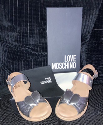 $600 MOSCHINO MADE IN ITALY SLING BACK SANDALS FLATS LEATHER 39 WOMEN 9 US