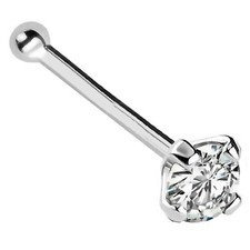 Solid 14kt Gold 22G Nose Bone Stud White Diamond Gemstone Ball End
