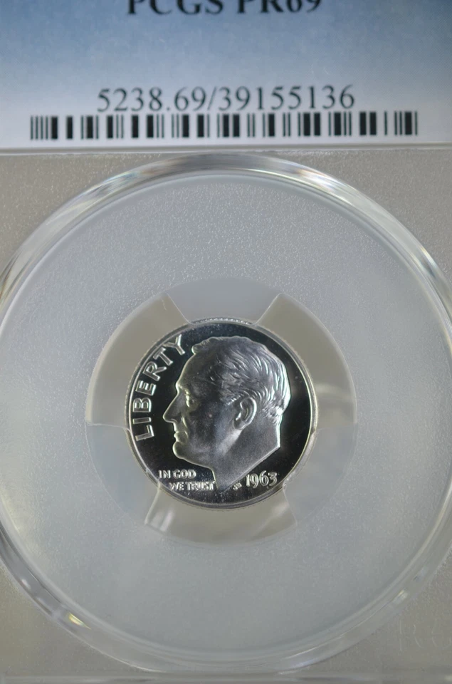 PR69 1963 90% SILVER ROOSEVELT DIME PCGS GRADED 10C PROOF CAMEO LOOK LIKE COIN - Image 3 of 4