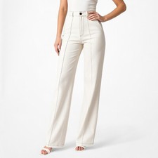 Mango Off White High Waisted Wide Leg Pants Size 2/S