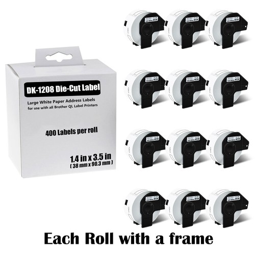 12Rolls Large Paper Address Labels DK-1208 for Brother QL Printer 1.4"x3.5"