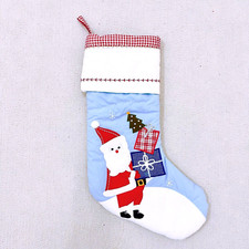 Pottery Barn Kids Santa with Present Quilted Christmas Stocking,Blue,No Monogram