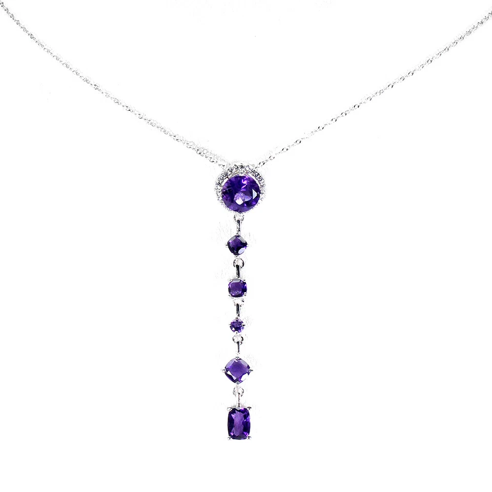 Collar de plata de ley 925 redondo amatista 8 mm circonita joyería de piedras preciosas 18 Foto 2 de 4