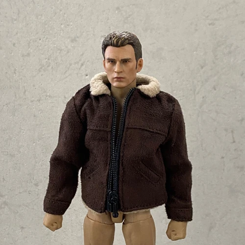 MO-SDJK-BN: 1/12 Dark Brown Suede Zipper Jacket with Fur Collar for 6" slim body image 2