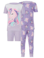 Kirkland Signature Kids' 4-PC Cotton PJ Set Unicorn Lavender Multi -5 NWT