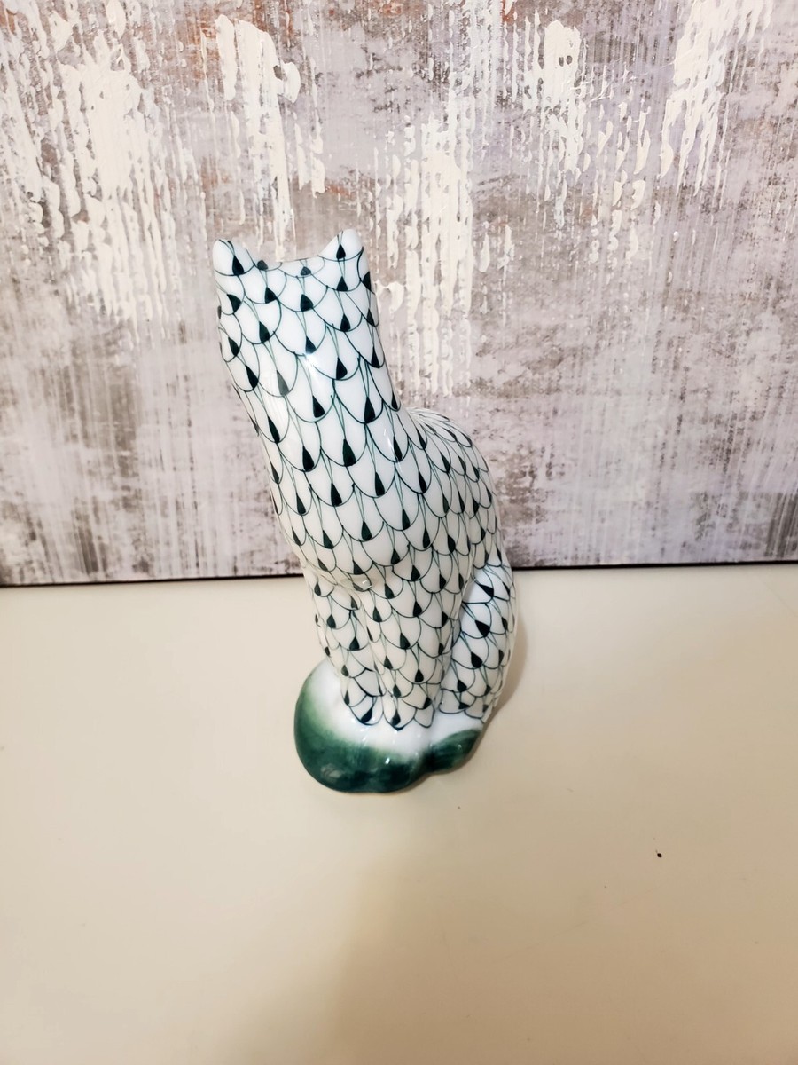 Andrea Sadek Fishnet Figurines - Etsy Vintage Andrea By Sadek Green Fishnet Porcelain Cat Statue Handpainted main image 1