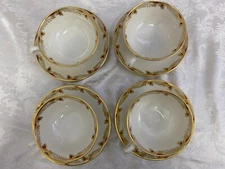 Lenox China Essex Maroon & Gold Cups and Saucers  Set of 4