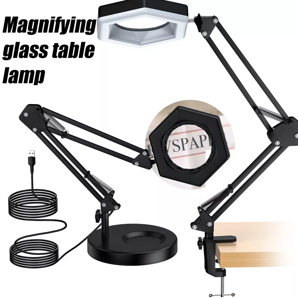 Desk Top LED Lighted Workbench Magnifier Glass Magnifying Lights for Craft  Hobby