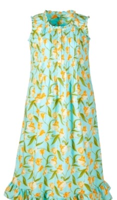 Ella Simone Cotton Nightgown Size Large Dutch Tulips Sleeveless Blue Floral New!