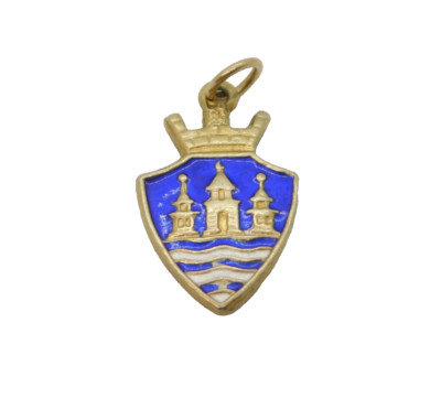 Sterling Silver Gilt & Enamel Shield Form Crested Charm Pendant Antique c1930