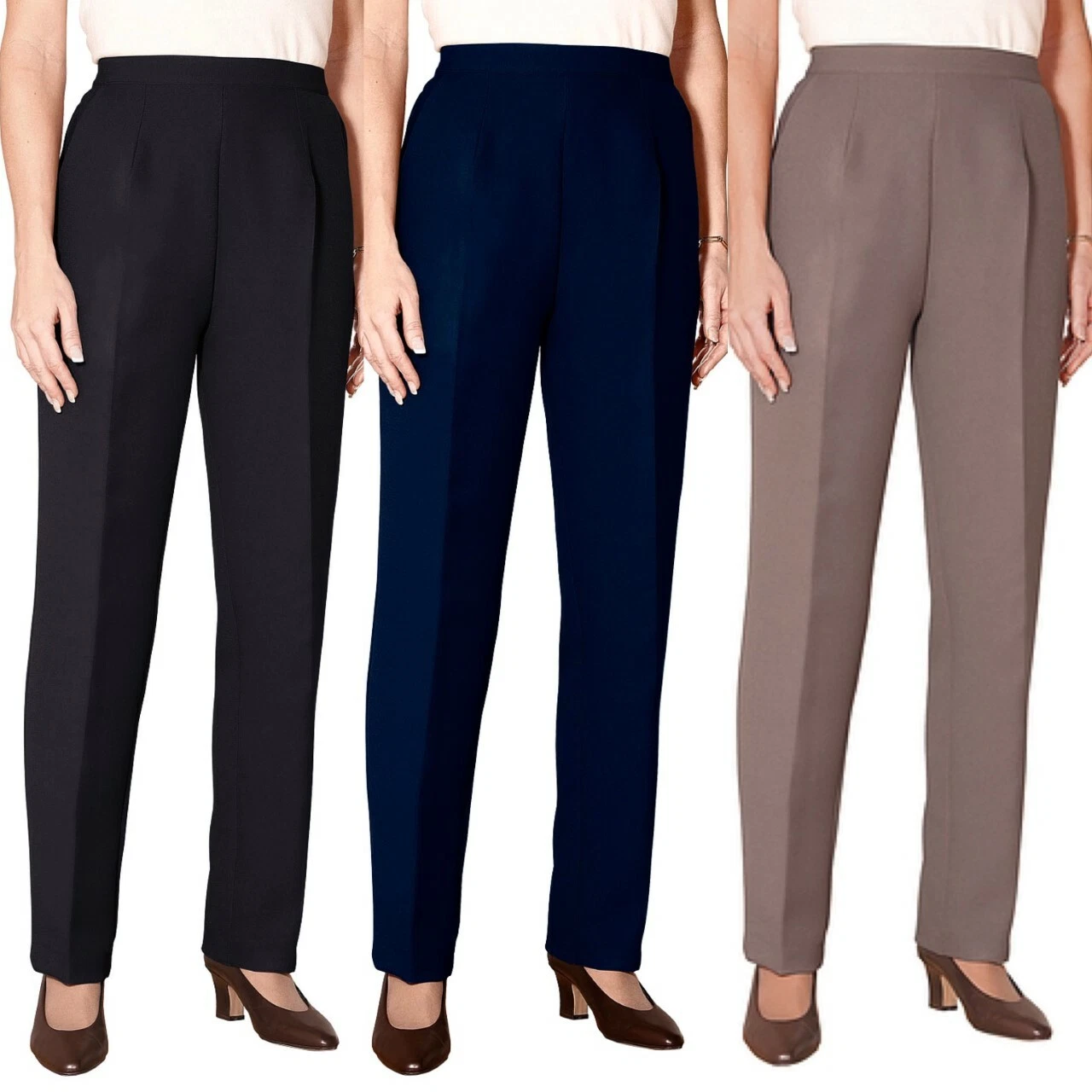 Ladies Straight Leg Trousers Elasticated Waist Women Smart Work Pants BR151