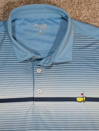 Masters Tech Performance Golf Polo Shirt Striped Mens XL Blue Short Sleeve Flex - Picture 2 of 11