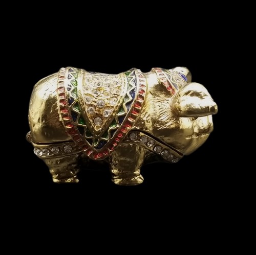 Enameled 10k Gold Plated Hinged Lid Trinket Box Bejeweled Pig with Piglets - Picture 6 of 19