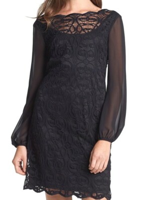 NWT $189 Adrianna Papell Scalloped Edge Lace & Chiffon Dress Black 6 | eBay NWT $189 Adrianna Papell Scalloped Edge Lace & Chiffon Dress Black 6 | eBay