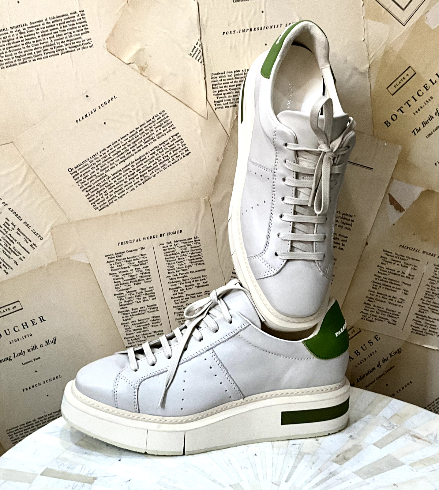 Кроссовки на платформе Free People Paloma Barcelo Lily Lt из серой кожи зеленого цвета 409-95 38890₽