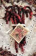 10 Primitive Rag Wrapped Candy Canes Christmas Ornaments Buffalo Plaid Farmhouse