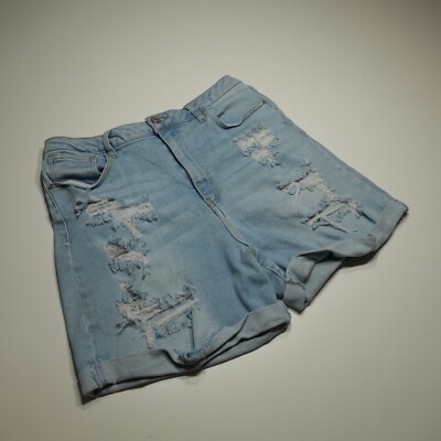 Wax Jean Shorts Size Large Ripped Destructed Light Washed 12