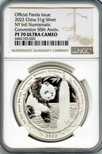 China 2022 Silver 1oz Panda, New York Intl Numismatic Convention NGC PROOF-70