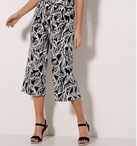 JOLI PANTALON/ PANTACOURT 38/40 **Imprimé FEUILLES**VISCOSE/ELASTHANNE** NEUF