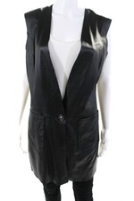 In Transit Womens Unlined V Neck One Button Leather Vest Black Size Medium